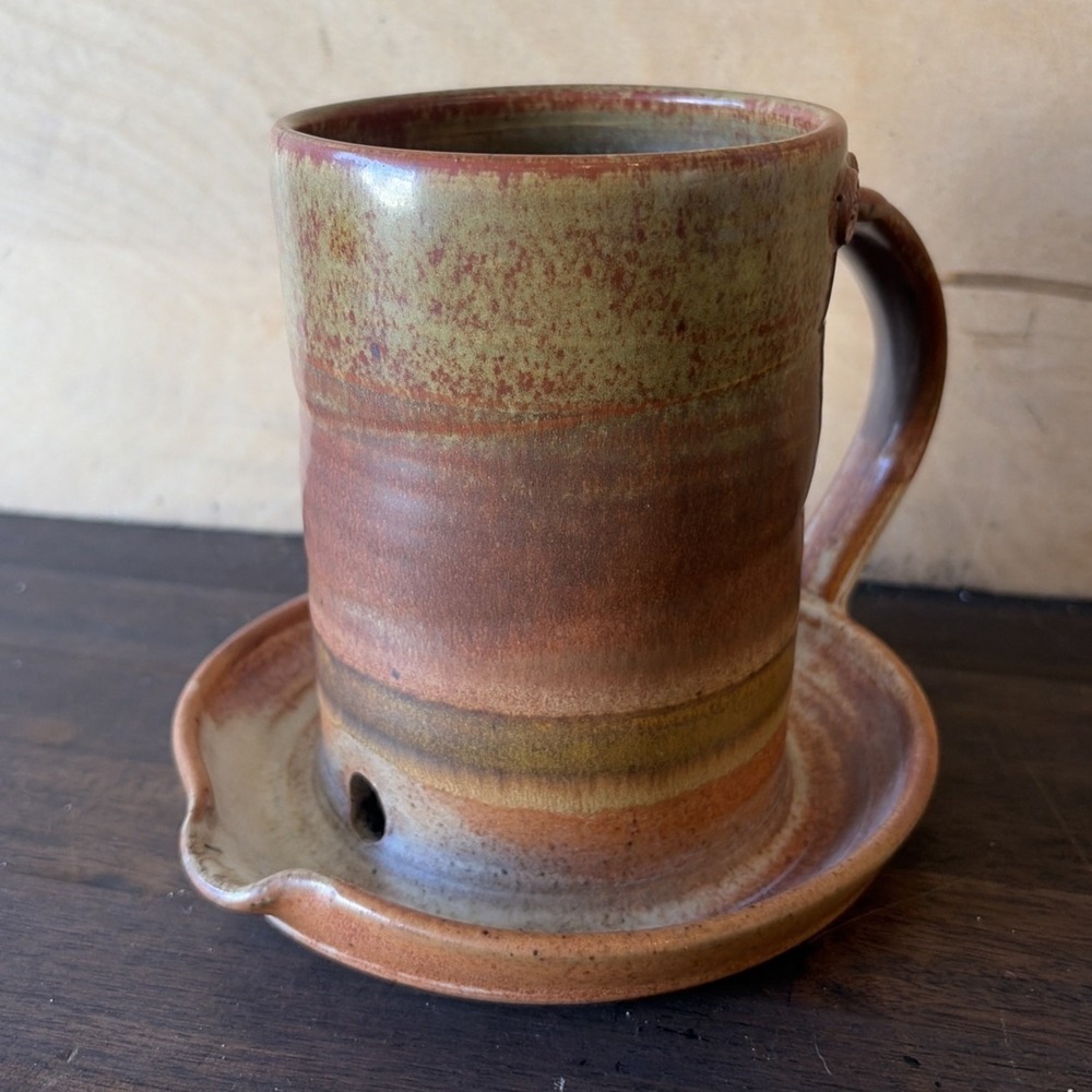Handmade Glazed Pottery Bacon Cooker Microwavable Crock/Signed McKee Brown Red